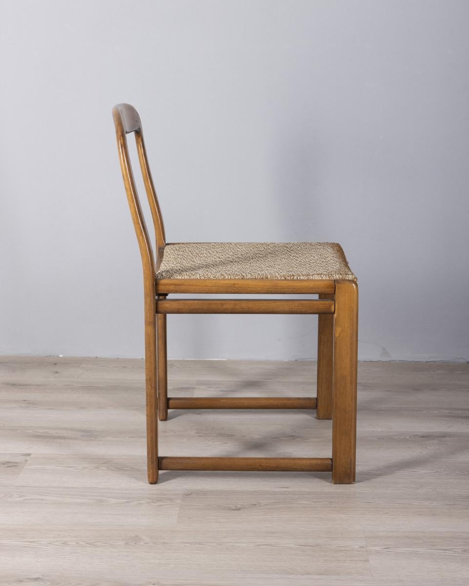 Mid-20th Century Ensemble de 4 chaises vintage des années 1960 en bois et tissu beige design italien en vente