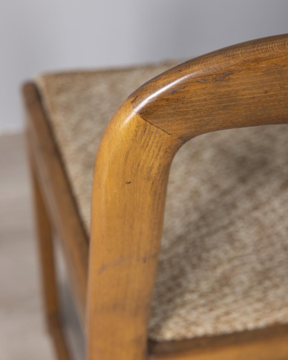 Ensemble de 4 chaises vintage des années 1960 en bois et tissu beige design italien en vente 2