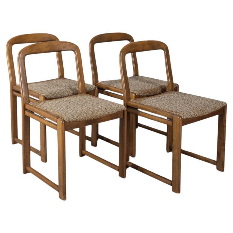 Ensemble de 4 chaises vintage des années 1960 en bois et tissu beige design italien en vente