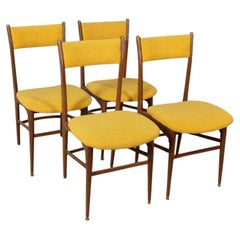 Set di 4 sedie vintage anni 60 in legno e tessuto giallo design italiano