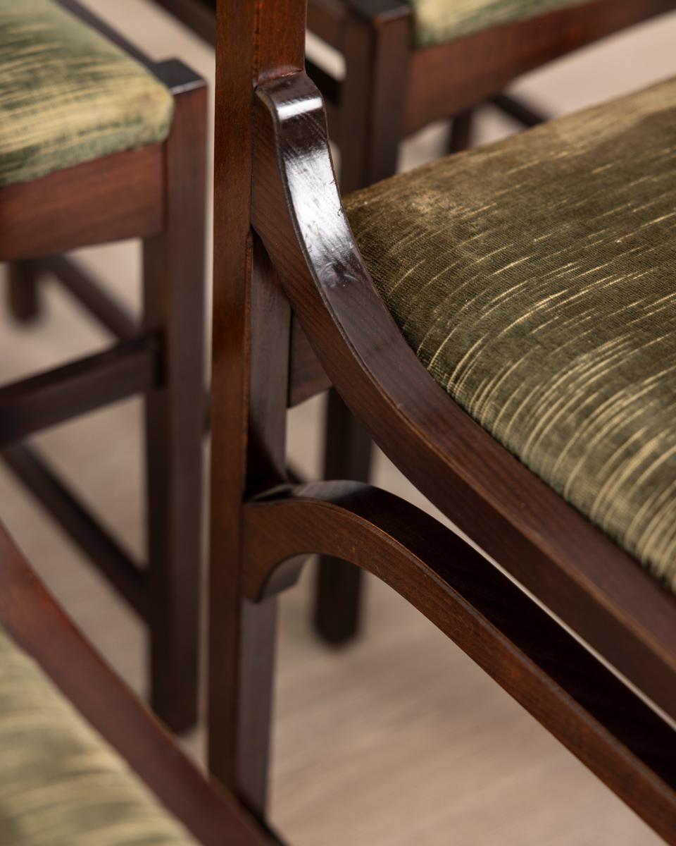 Set di 4 sedie vintage anni 60 in legno e velluto verde design Italiano In condizioni buone in vendita a None, IT