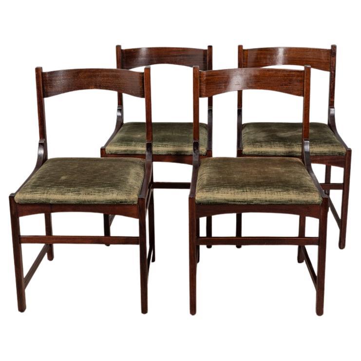 Juego de 4 sillas vintage años 60 en madera y terciopelo verde diseño italiano