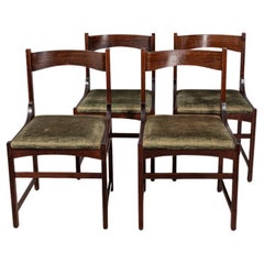 Ensemble de 4 chaises vintage des années 1960 en bois et velours vert design italien