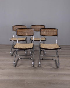 Set di 4 sedie vintage anni '60 in metallo e paglia di Vienna di design italiano