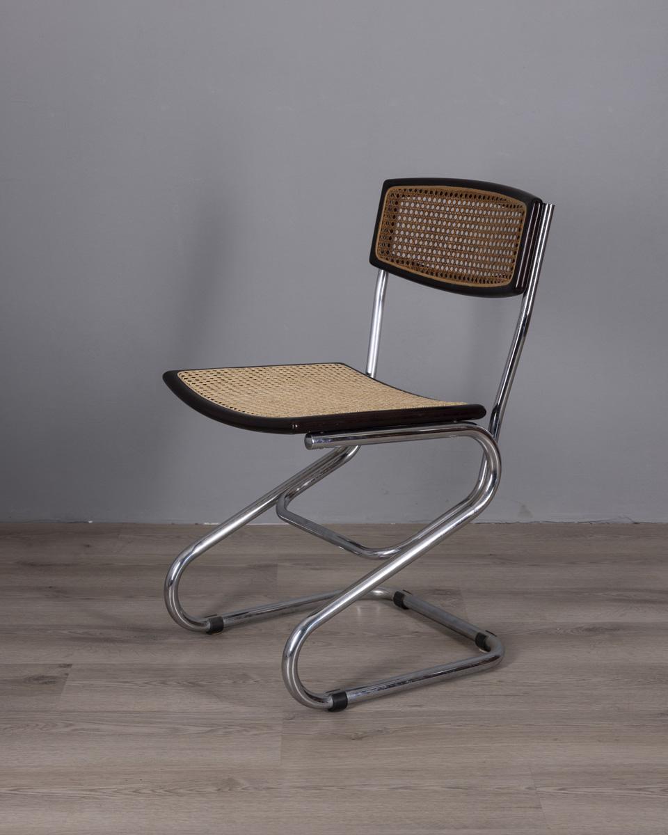 Mid-20th Century Ensemble de 4 chaises en métal et en paille de Vienne de style italien des années 1960 en vente