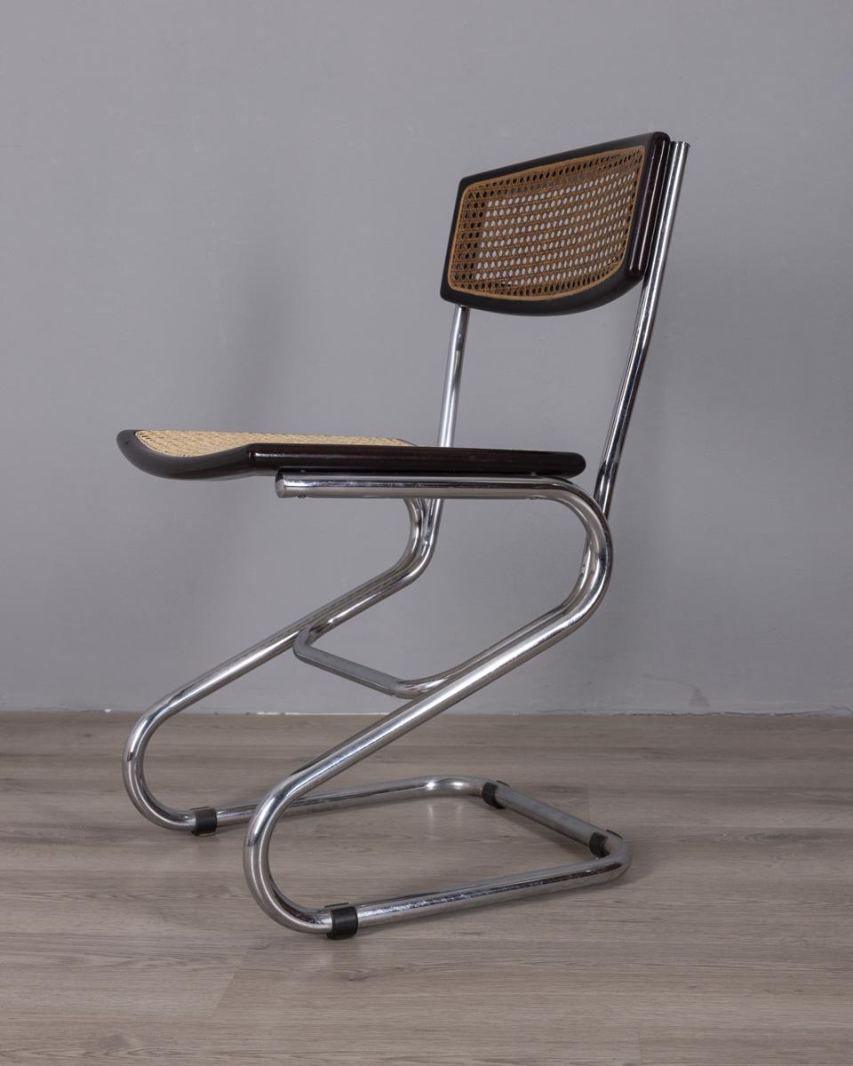 Métal Ensemble de 4 chaises en métal et en paille de Vienne de style italien des années 1960 en vente