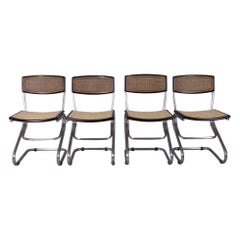 Set di 4 sedie vintage anni '60 in metallo e paglia di Vienna di design italiano