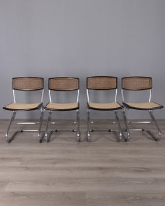 Set di 4 sedie vintage anni '60 in metallo e paglia di Vienna di design italiano