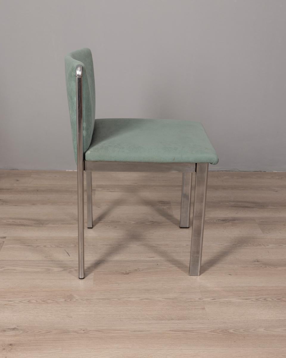 Set di 4 sedie vintage anni 70 in metallo e tessuto turchese design Italiano In condizioni buone in vendita a None, IT