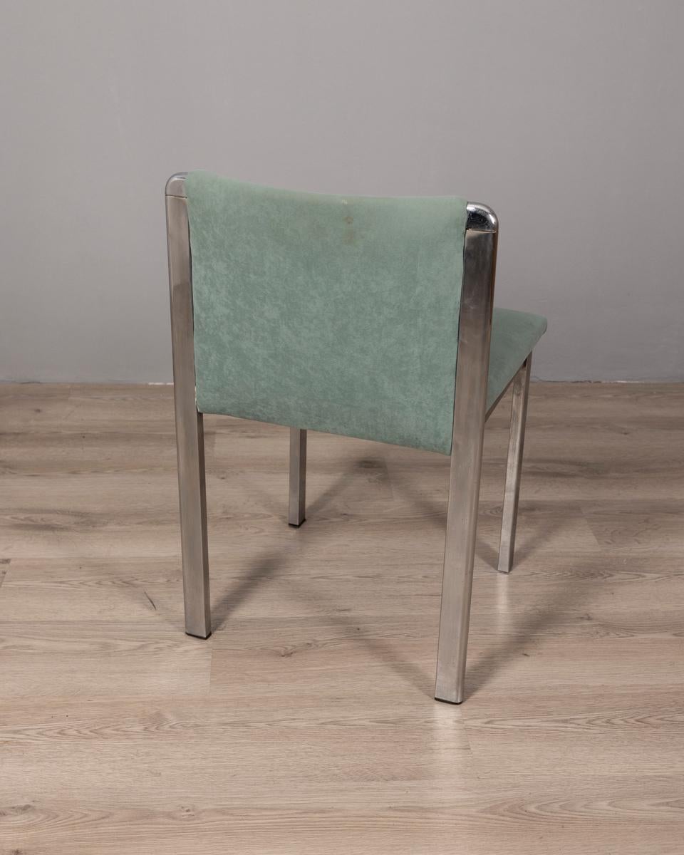 Late 20th Century Set di 4 sedie vintage anni 70 in metallo e tessuto turchese design Italiano in vendita