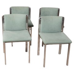 Set of 4 vintage 70s metal and turquoise fabric chairs Italian design