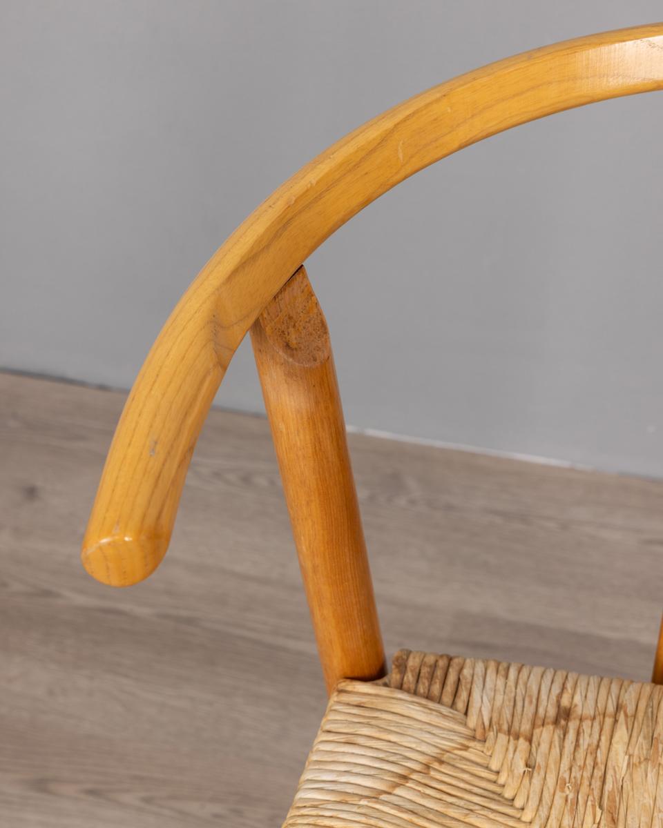 Rattan Set di 4 sedie vintage anni 80 in legno di Rovere design Danese in vendita