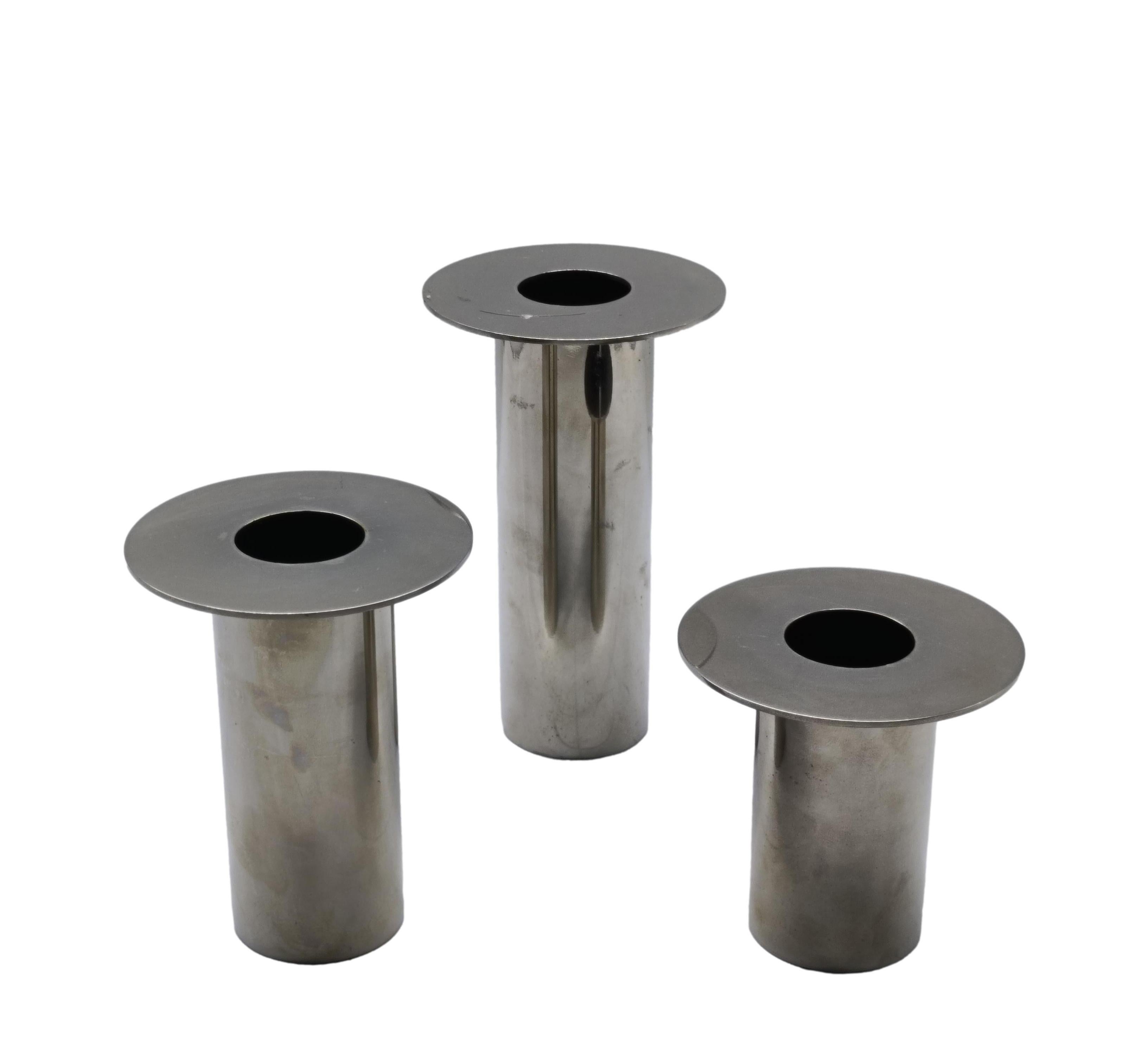 Set di 4 Vasi o Portacandele in Acciaio di Diverse Misure, Italia anni '70 in vendita 1