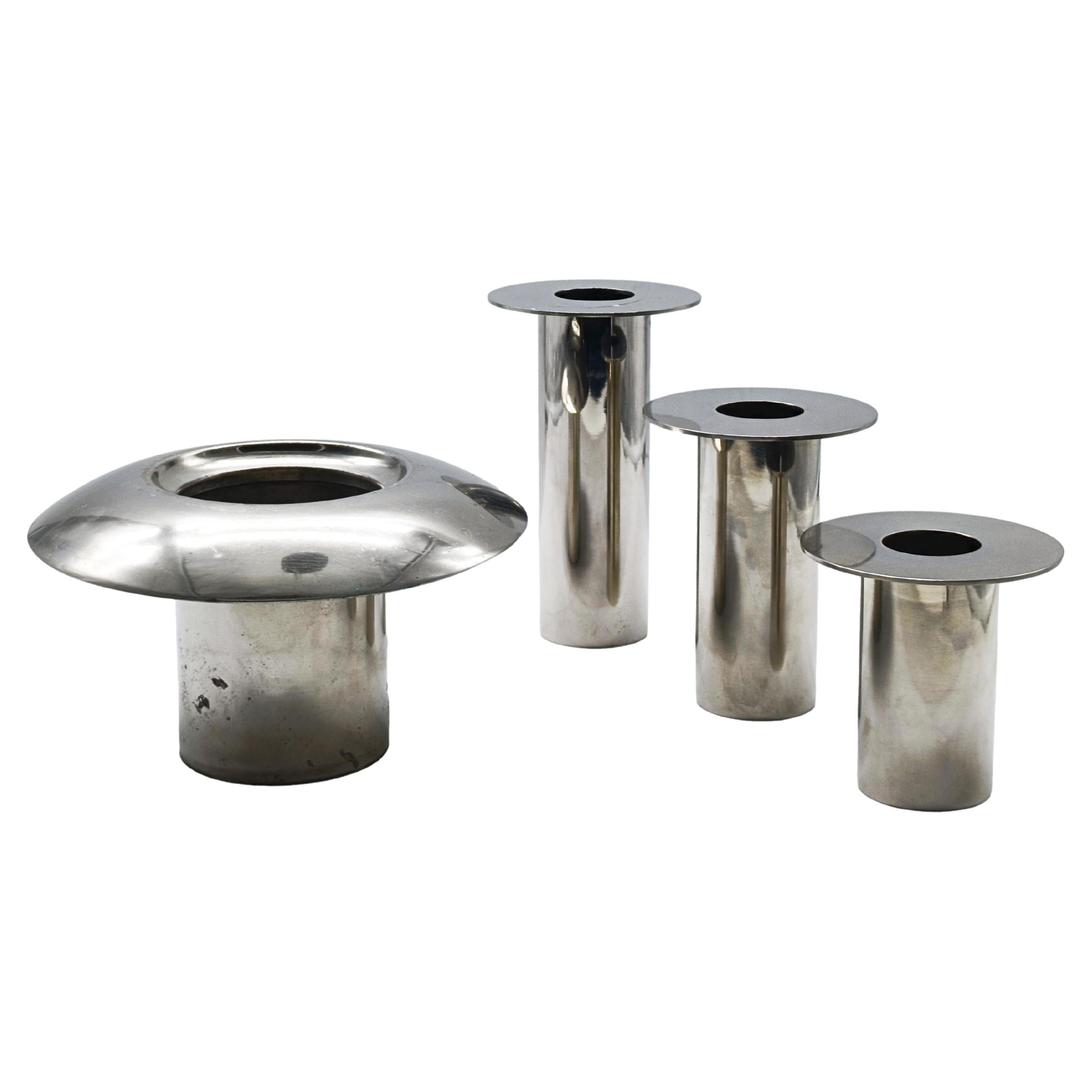Set di 4 Vasi o Portacandele in Acciaio di Diverse Misure, Italia anni '70