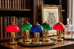 Lot de 5 lampes vintage de style nautique - laiton et verre coloré - 23cm