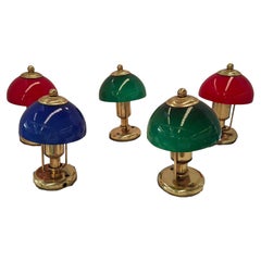 Lot de 5 lampes vintage de style nautique - laiton et verre coloré - 23cm
