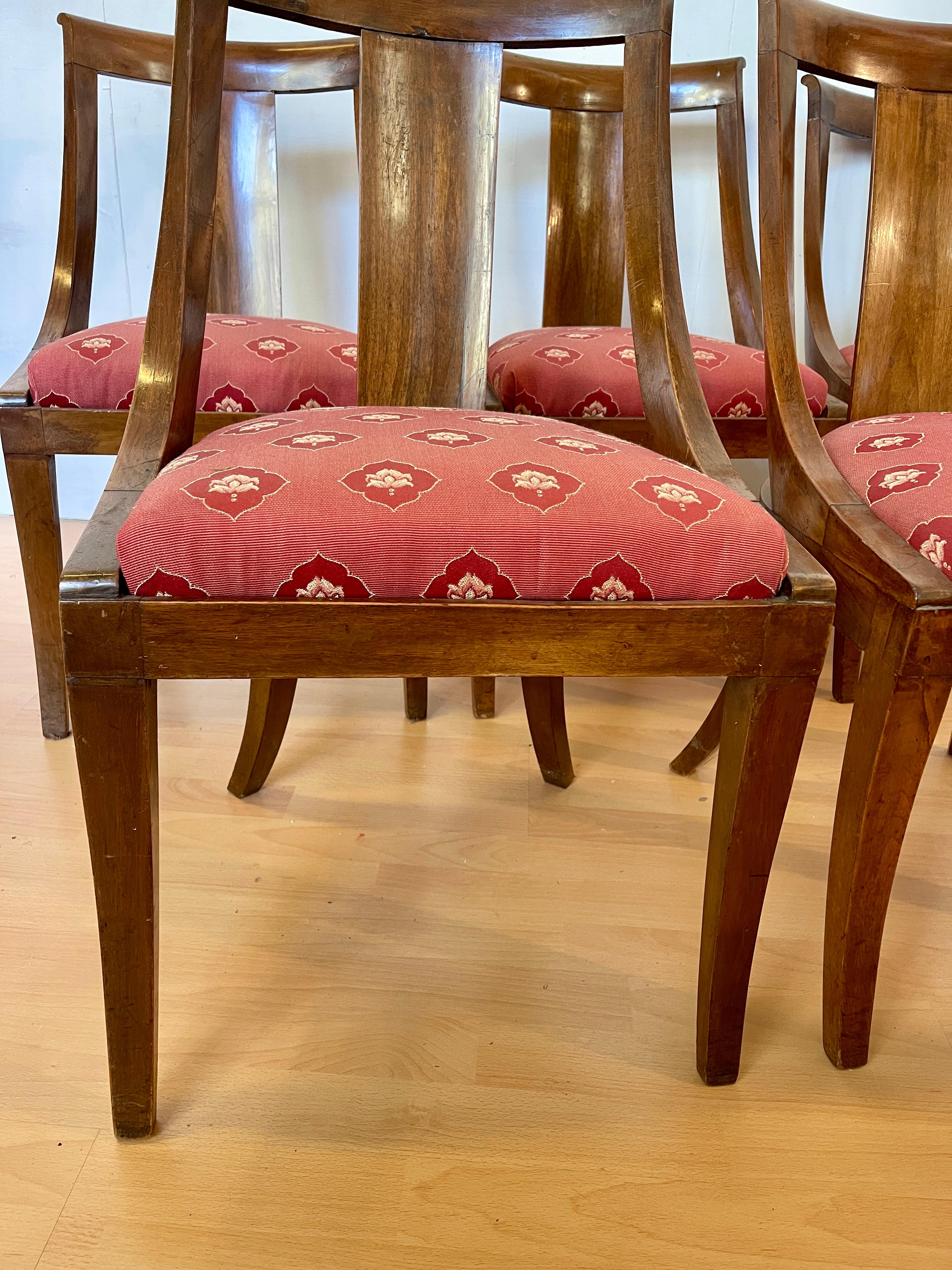 Tissu Set di 5 sedie a gondola italiane in stile impero lombardo degli anni '70 en vente