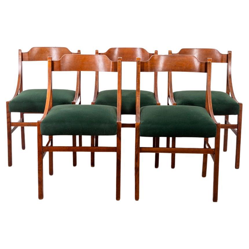Set di 5 sedie vintage anni 60 in legno e velluto design Italiano