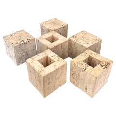Set of 6 travertine desk objects, Italy, 1970s