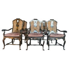 6 Sessel im Queen Anne-Stil in Schwarz mit Chinoiserie-Dekor