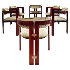 set di 6 sedie anni 70 "Pamplona" in legno e velluto verde di A. Savini - Pozzi