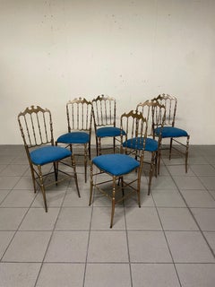 Set of 6 Chiavarine chairs from the 1950s in brass and fabric