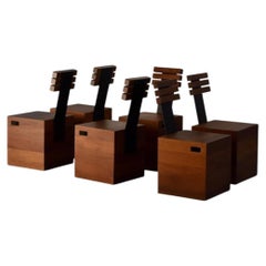 Juego de 6 sillas cúbicas de los años 80, estilo Midcentury, de madera de iroko y metal