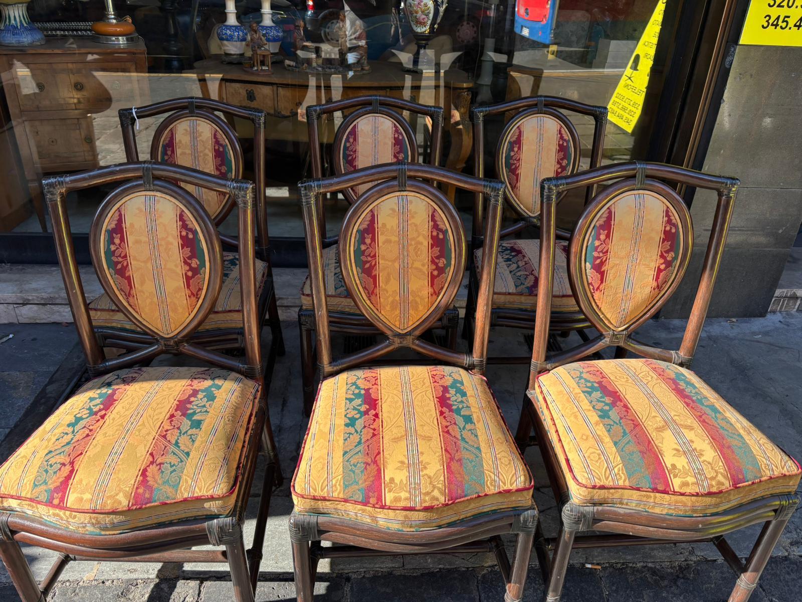 Juego de 6 sillas de comedor de bambú de Gasparucci Italo, años 70 Tela en venta