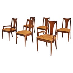 Set of 6 vintage wood and velvet jacquard 1960s chairs by Broyhill Brasilia