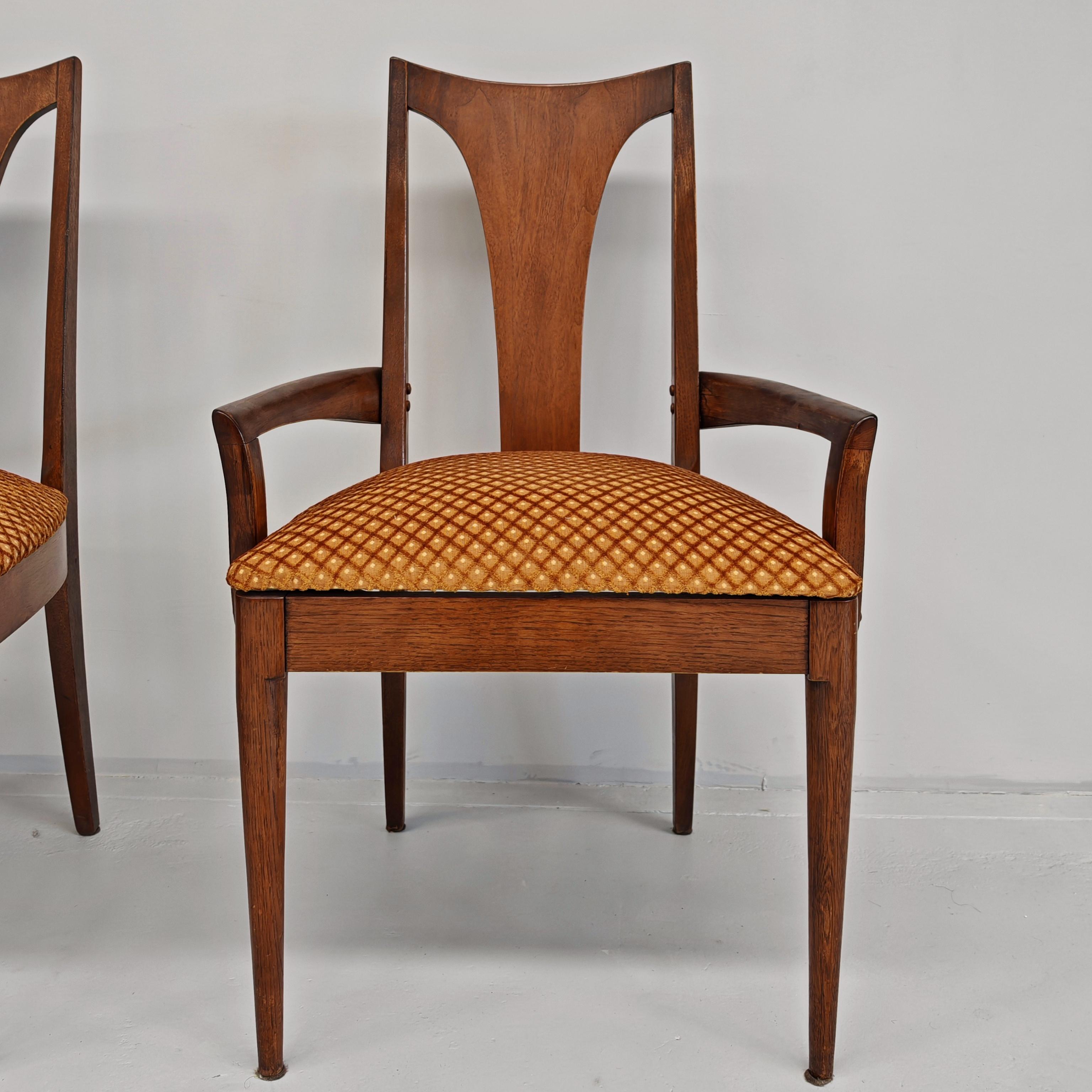 Juego de 6 sillas vintage de madera y terciopelo jacquard años 60 de Broyhill Brasilia Otro en venta