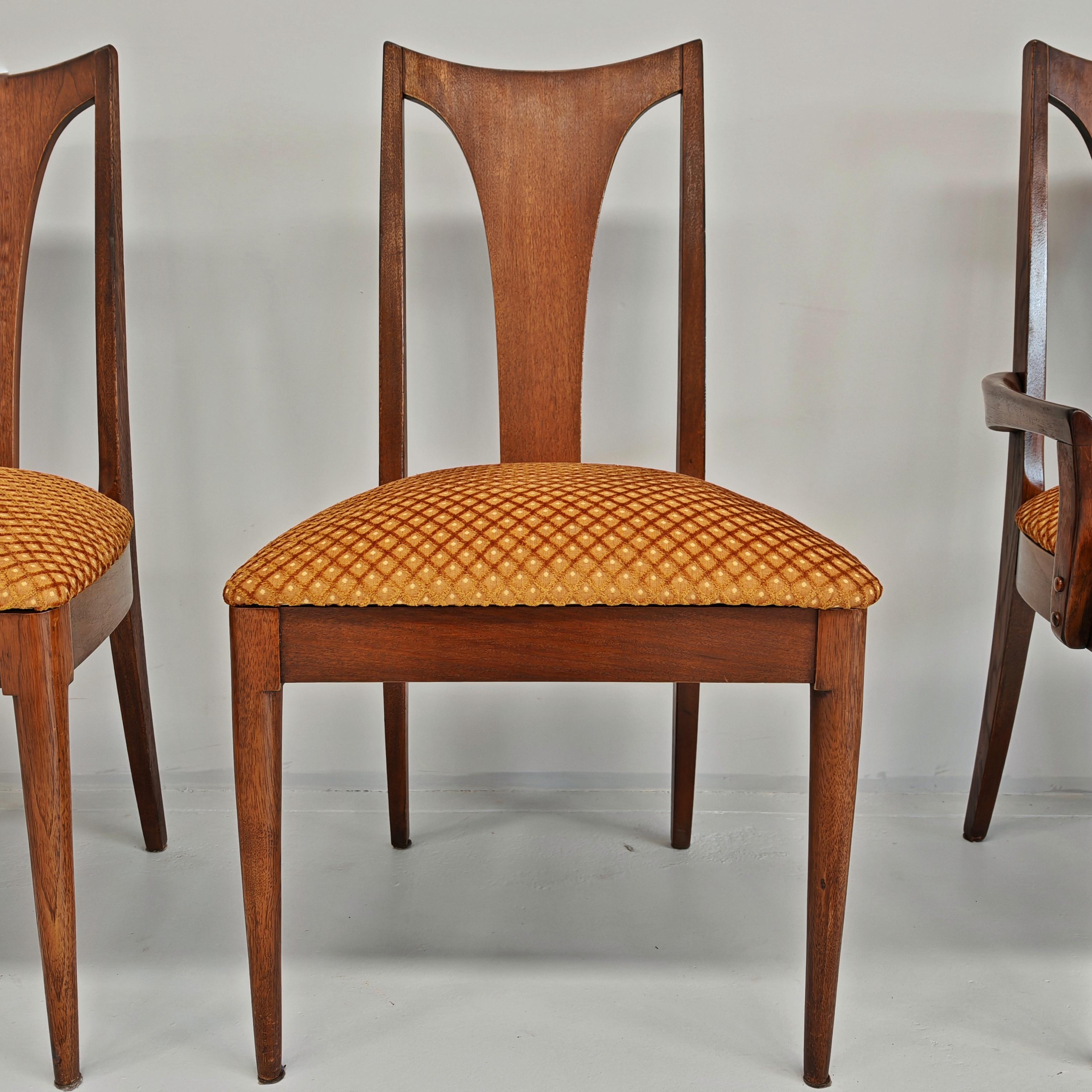 Juego de 6 sillas vintage de madera y terciopelo jacquard años 60 de Broyhill Brasilia en Excelente estado para la venta en Milano, MI