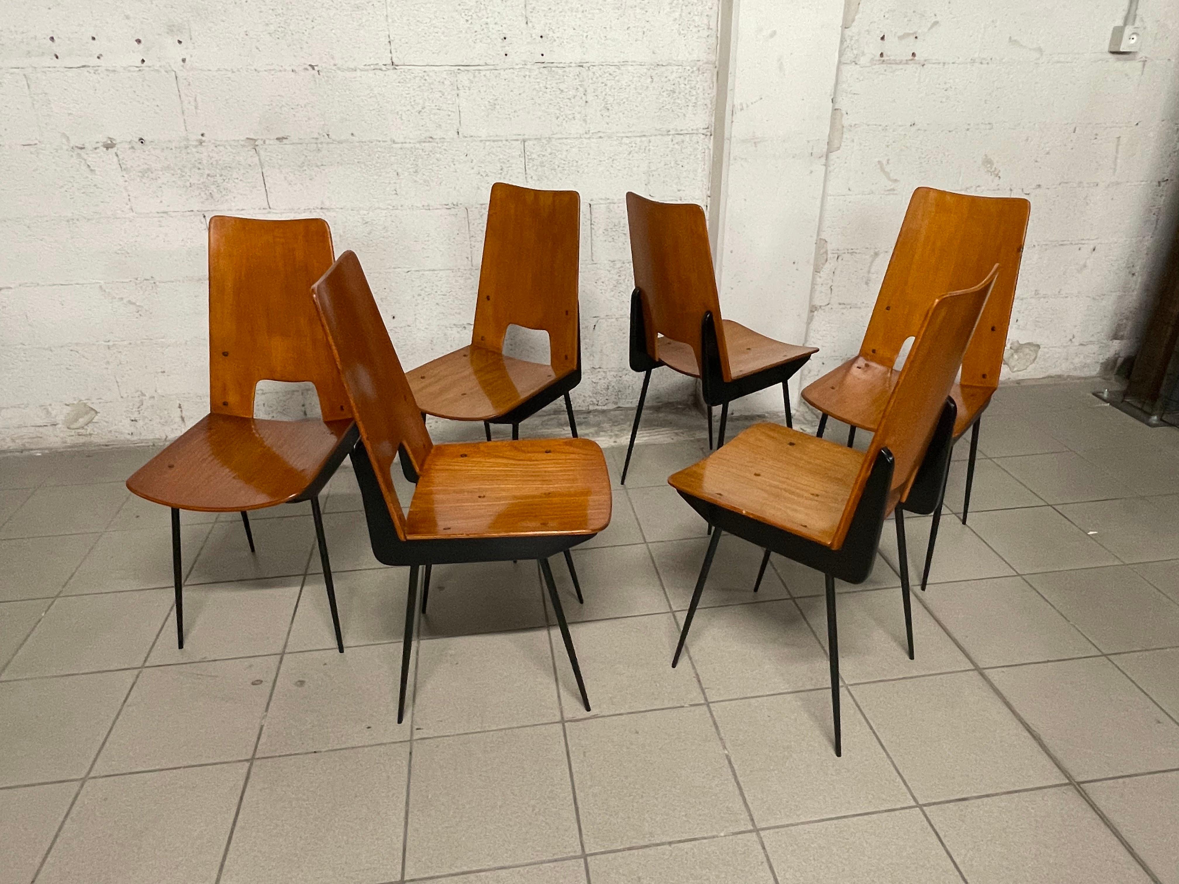 Set of 6 chairs designed by Carlo Ratti for Società Compensati Curvati, 1950s 11