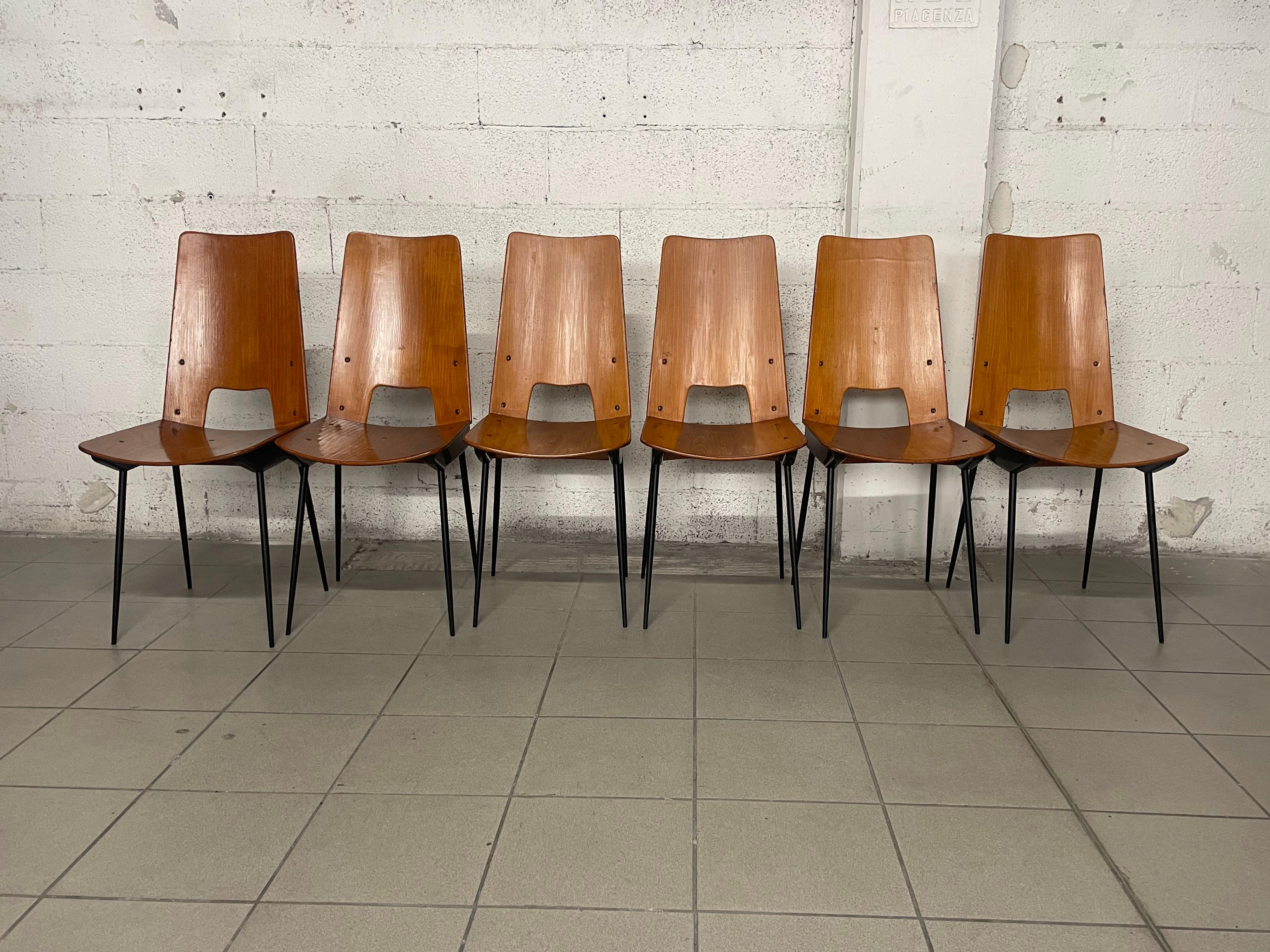 Set of 6 chairs designed by Carlo Ratti for Società Compensati Curvati, 1950s 1