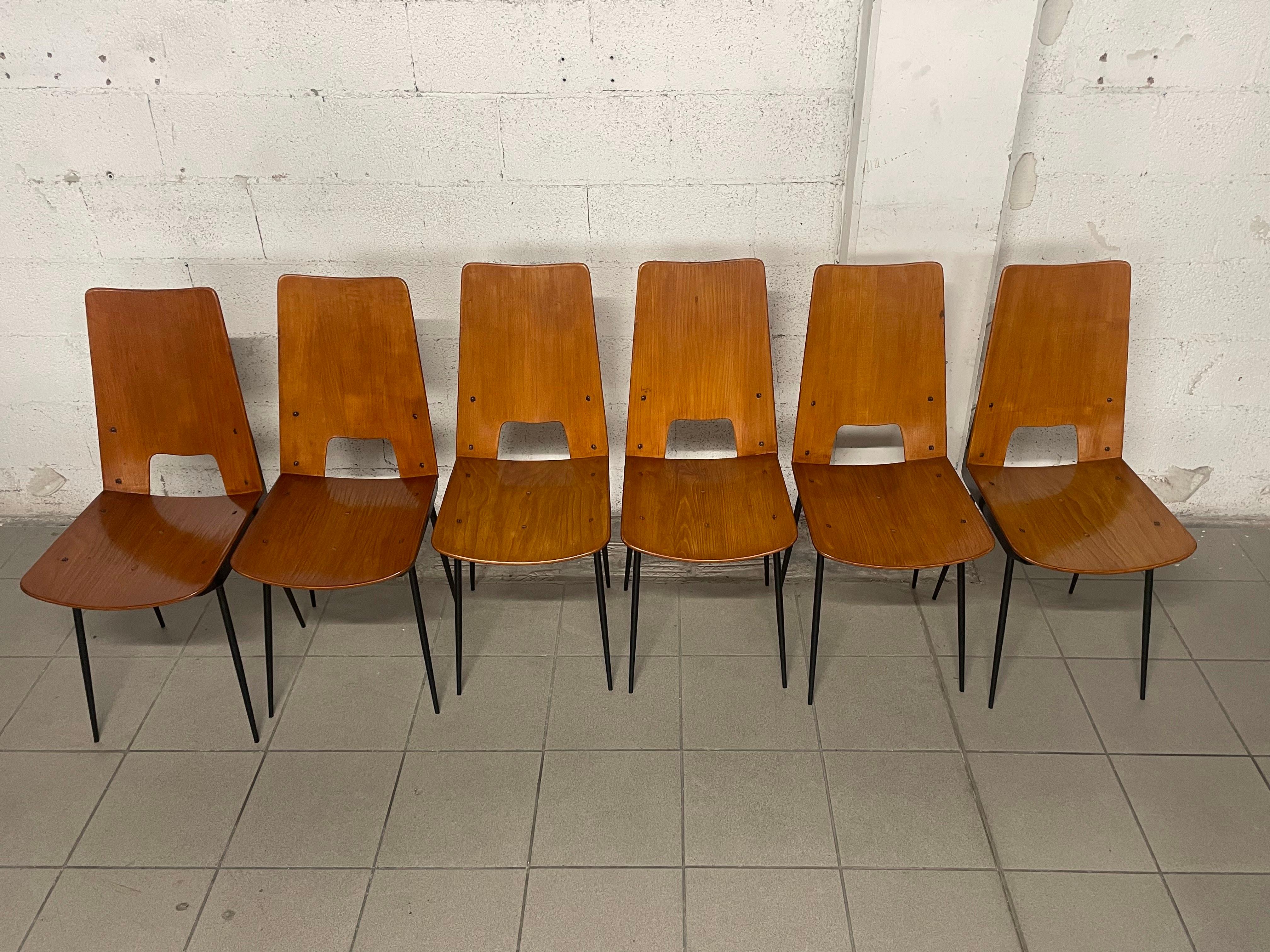 Set of 6 chairs designed by Carlo Ratti for Società Compensati Curvati, 1950s 2