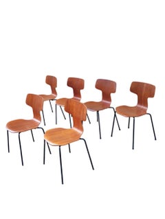 Set of 6 Hammer chairs by Arne Jacobsen for Fritz Hansen Mod. 3103 Denmark