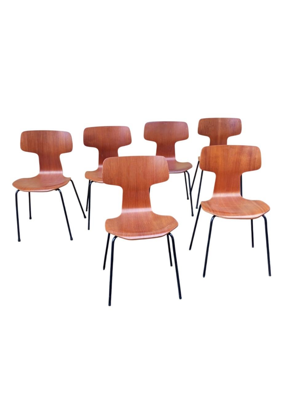 Danish Ensemble de 6 chaises Hammer par Arne Jacobsen pour Fritz Hansen Mod. 3103 Danemark en vente