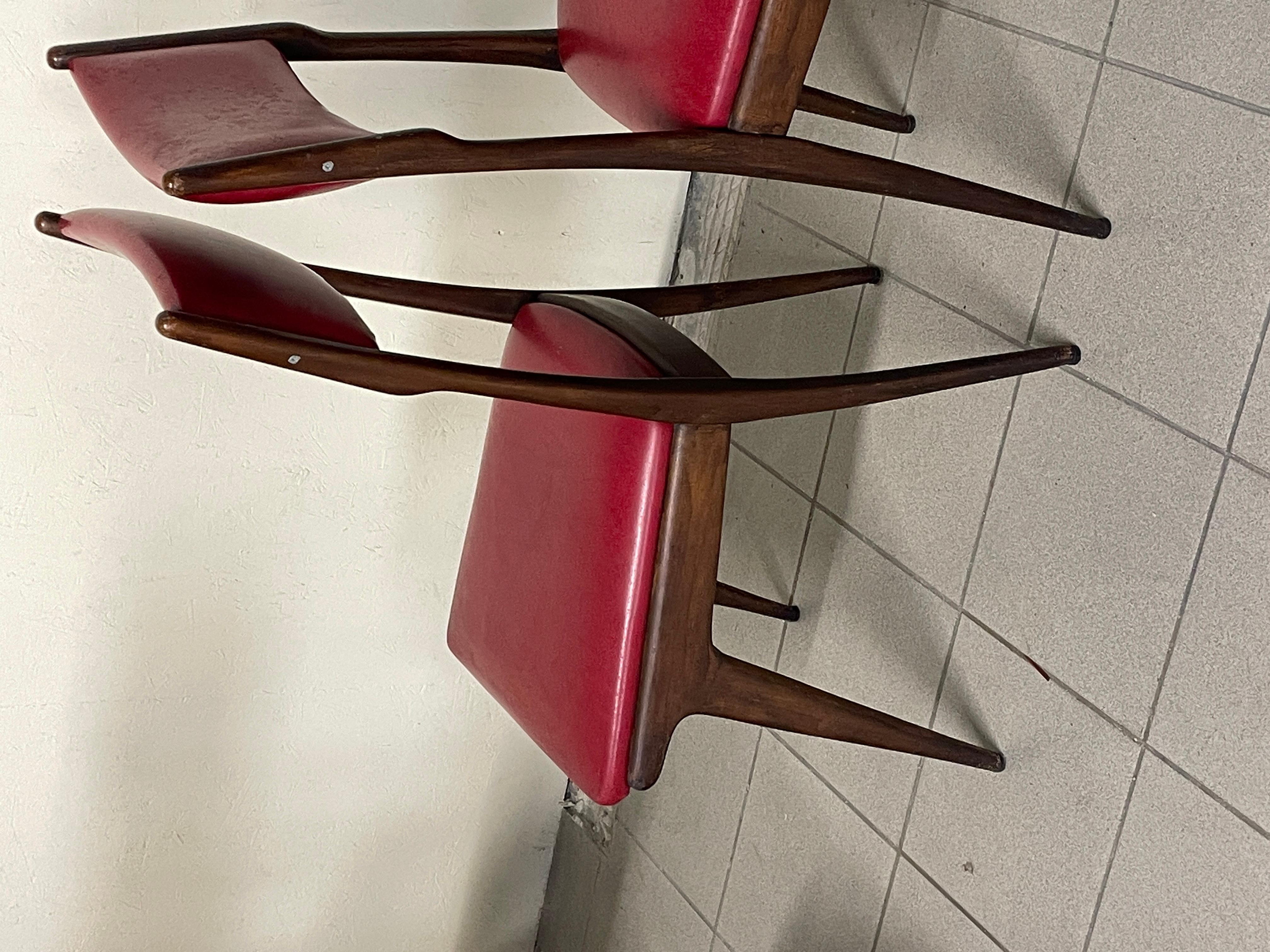 Set di 6 sedie in frassino e pelle nello stile di Carlo de Carli, anni '50 For Sale 5
