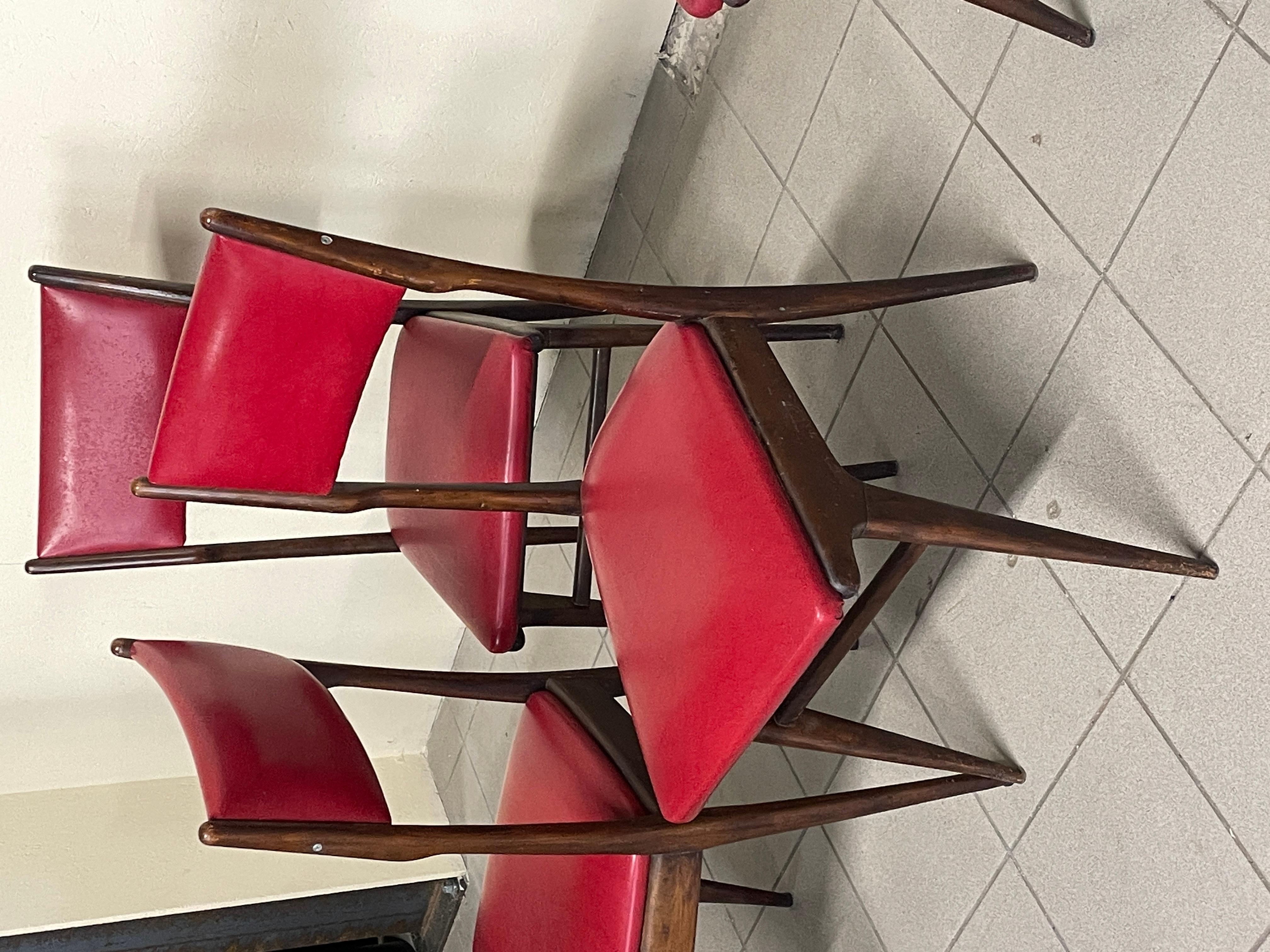 Set di 6 sedie in frassino e pelle nello stile di Carlo de Carli, anni '50 For Sale 6