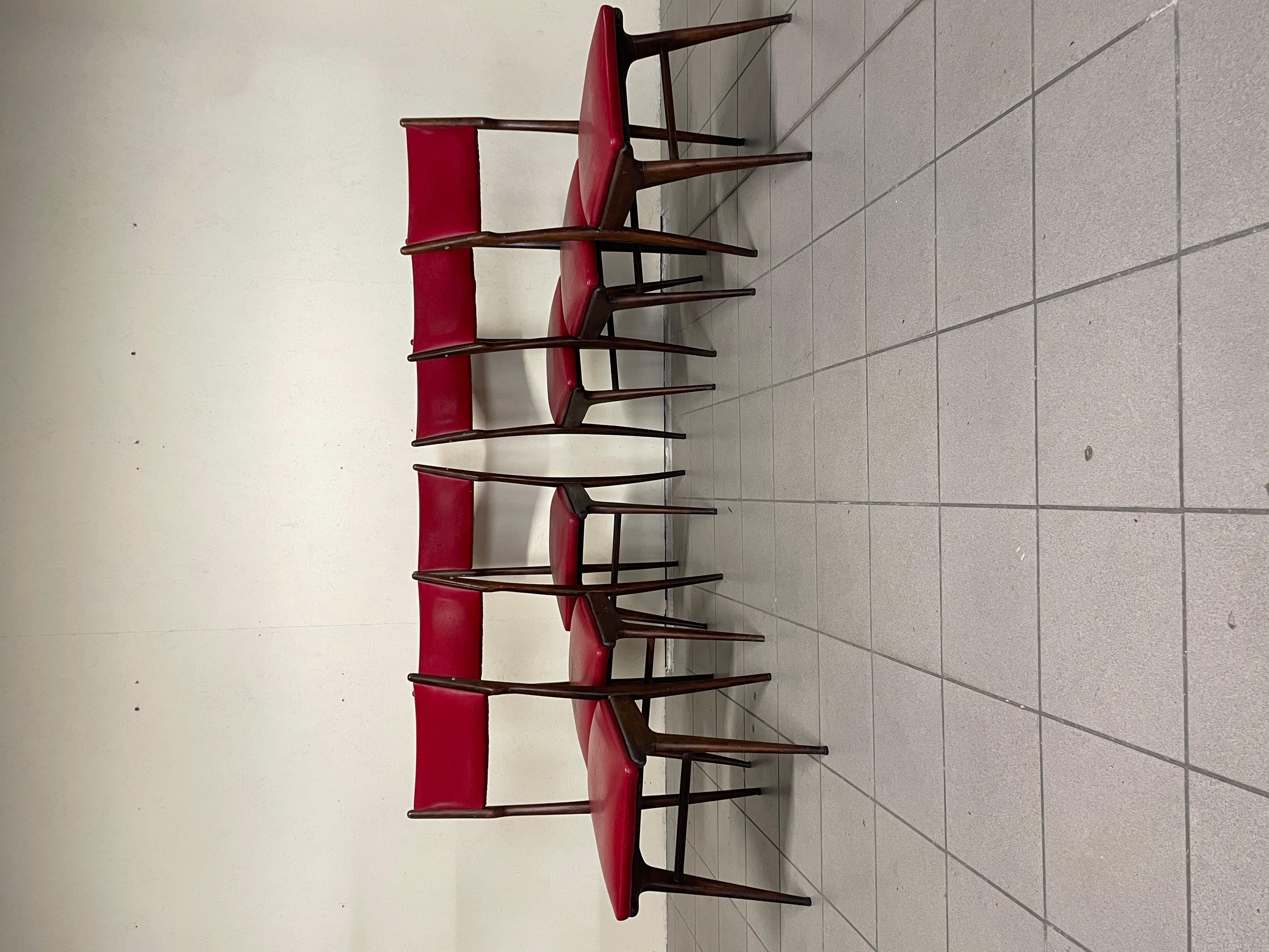 Set di 6 sedie in frassino e pelle nello stile di Carlo de Carli, anni '50 For Sale 10