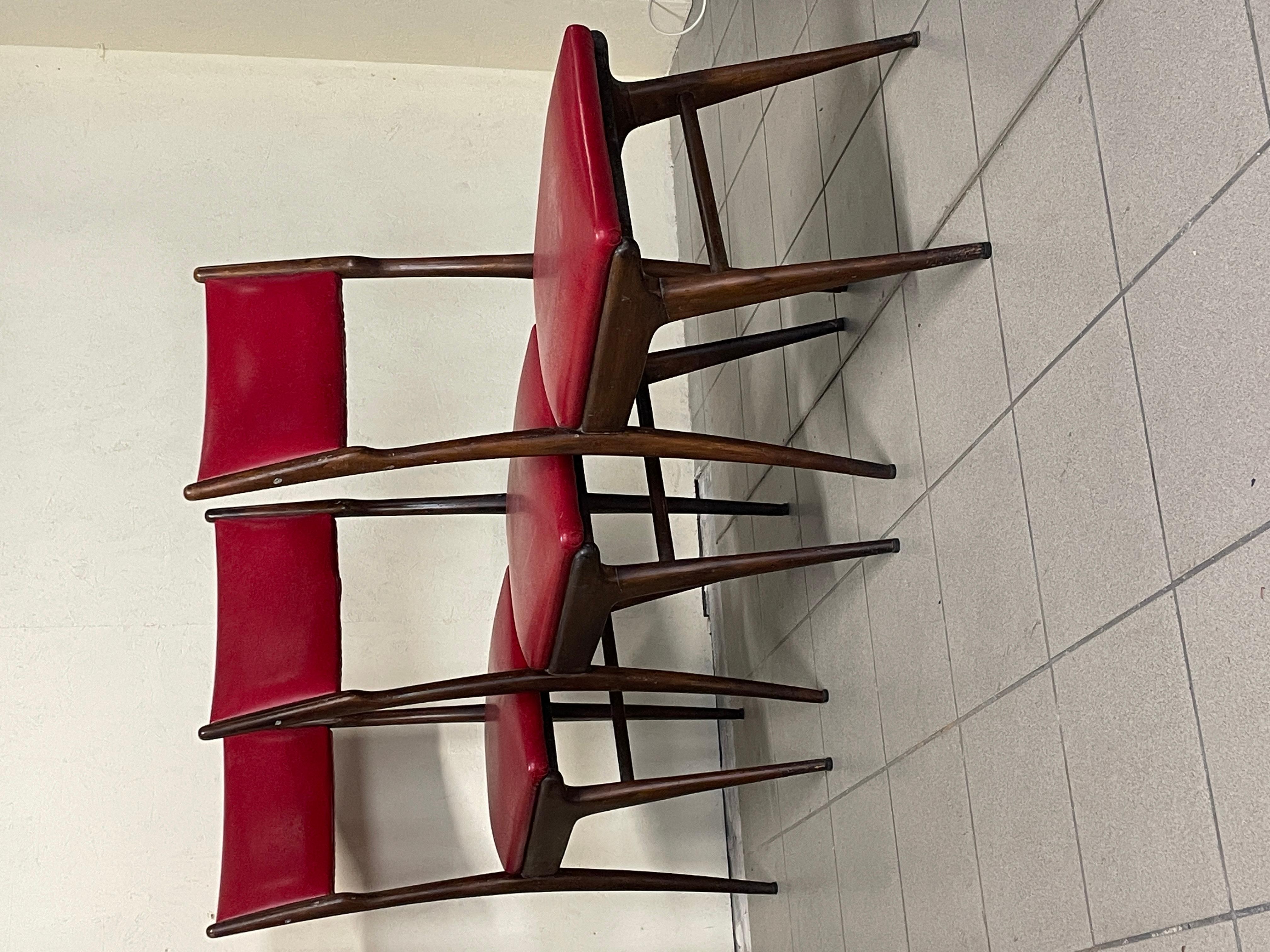 Set di 6 sedie in frassino e pelle nello stile di Carlo de Carli, anni '50 For Sale 12