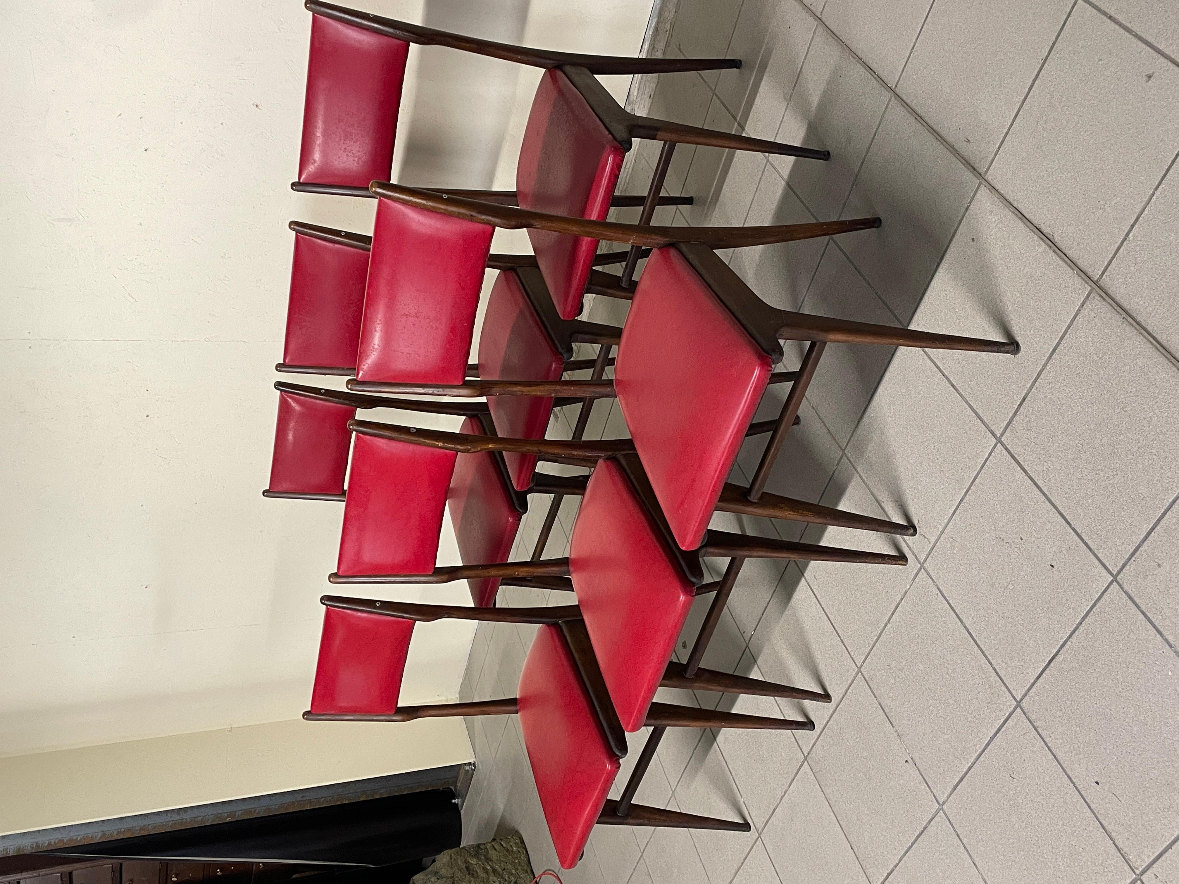 Set di 6 sedie in frassino e pelle nello stile di Carlo de Carli, anni '50 In Good Condition For Sale In SAN PIETRO MOSEZZO, NO