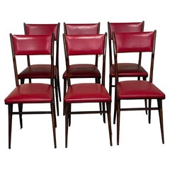 Set di 6 sedie in frassino e pelle nello stile di Carlo de Carli, anni '50