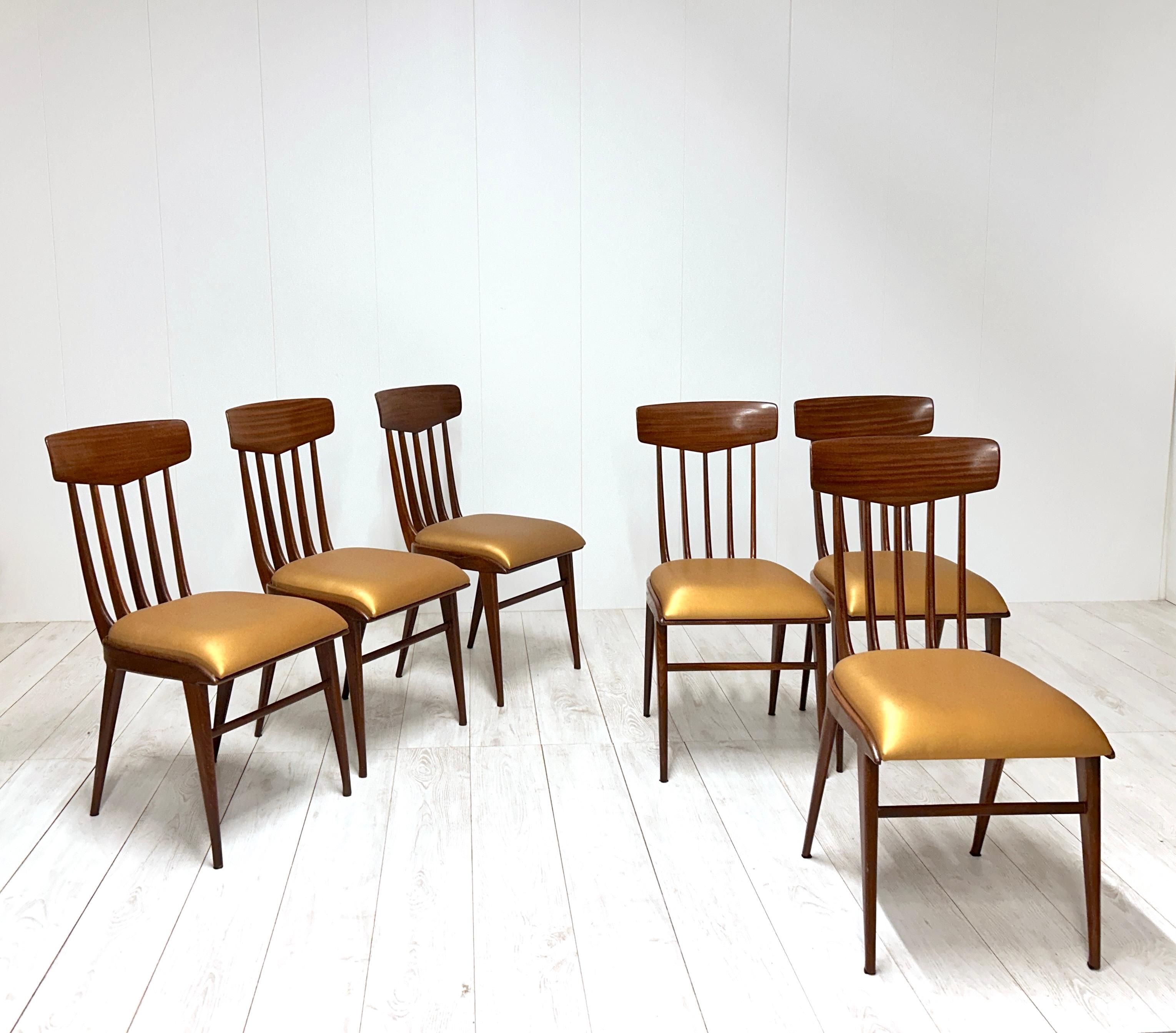 Fabric Set di 6 sedie in legno, Italia, anni '50