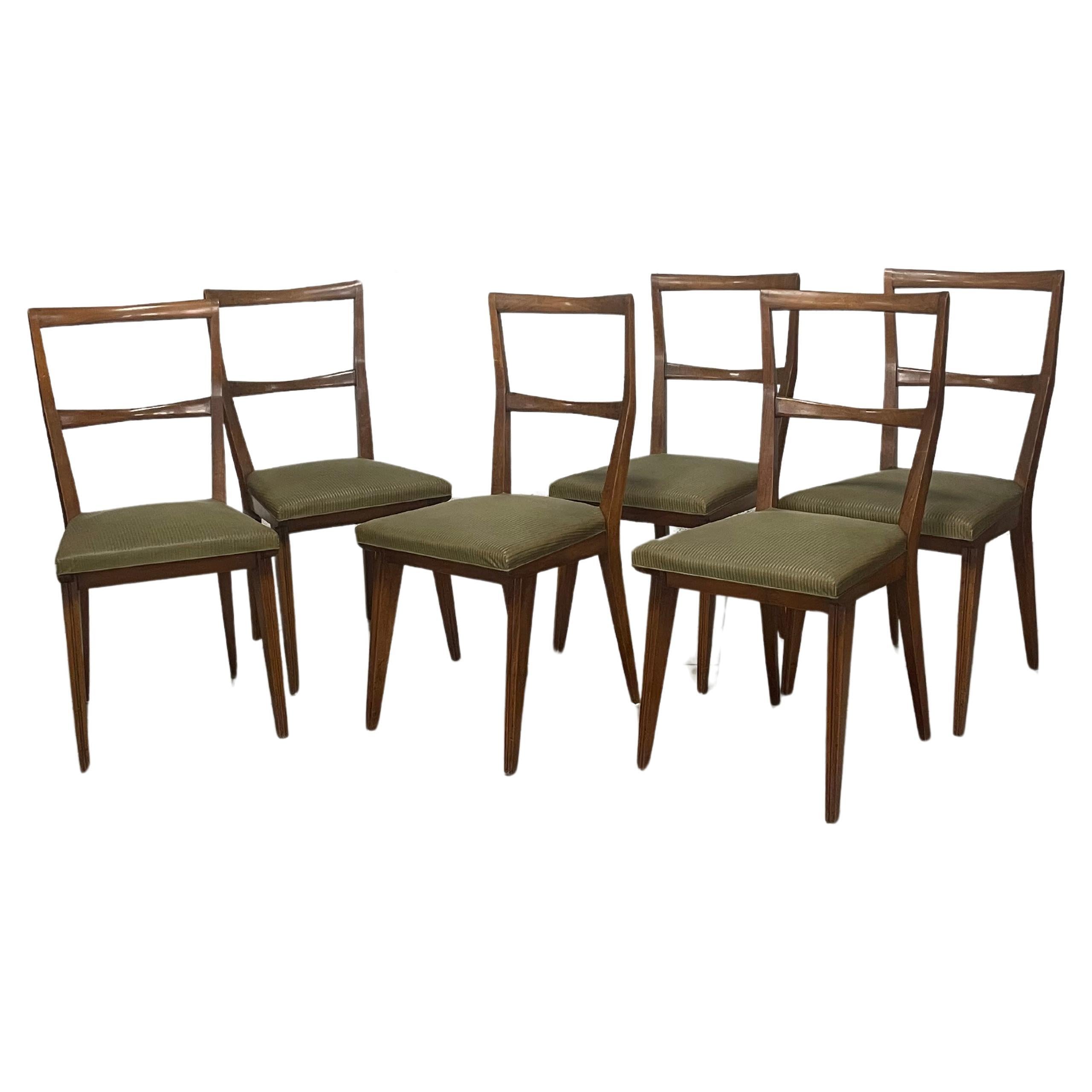 Ensemble de 6 chaises en noyer des années 1960, fabrication italienne en vente