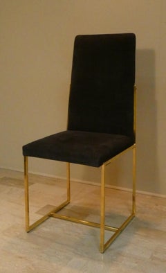 Set of 6 Suede and Gold-Plated Steel Chairs, Italy, 1970s