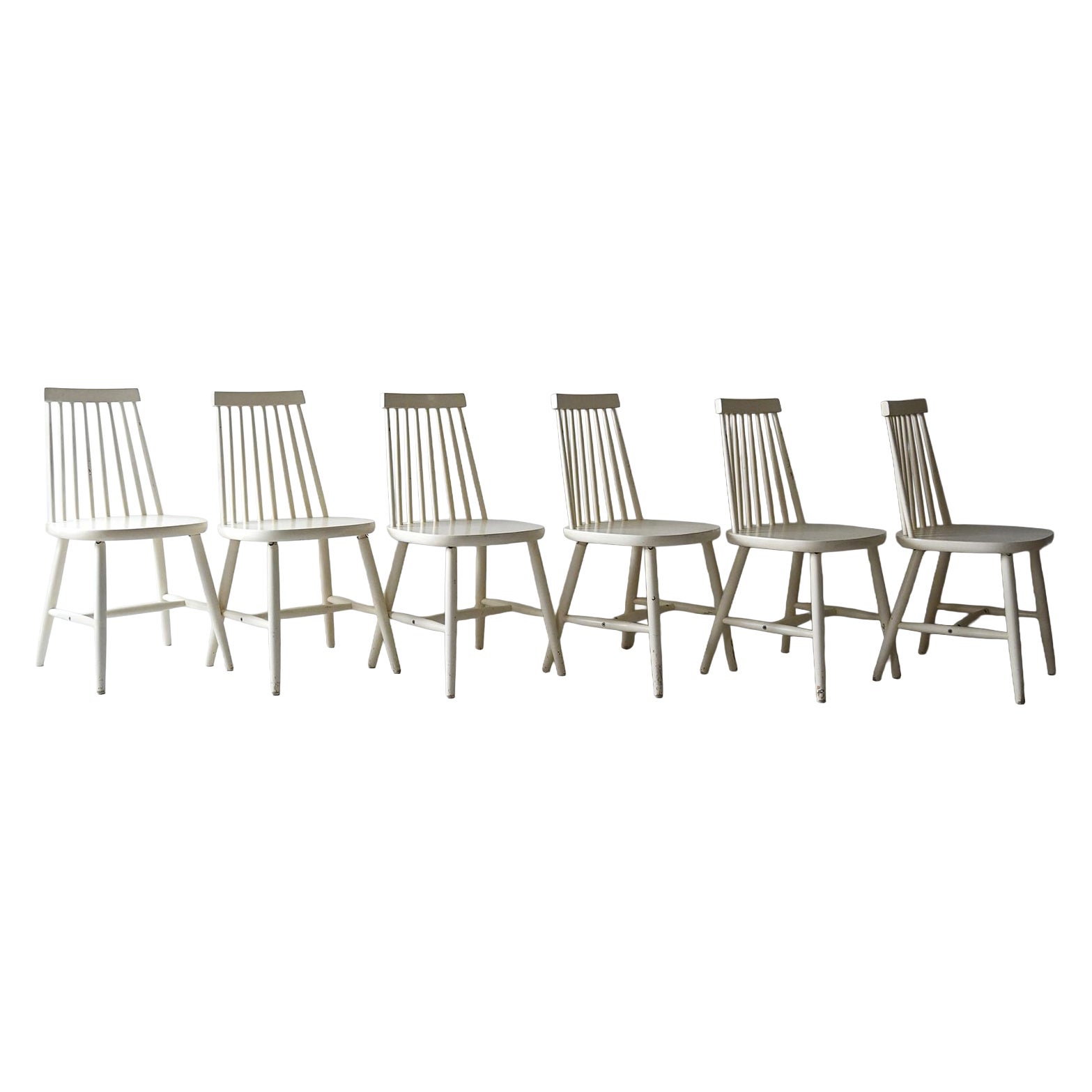 Set di 6 sedie Pinstolar bianche vintage in vendita