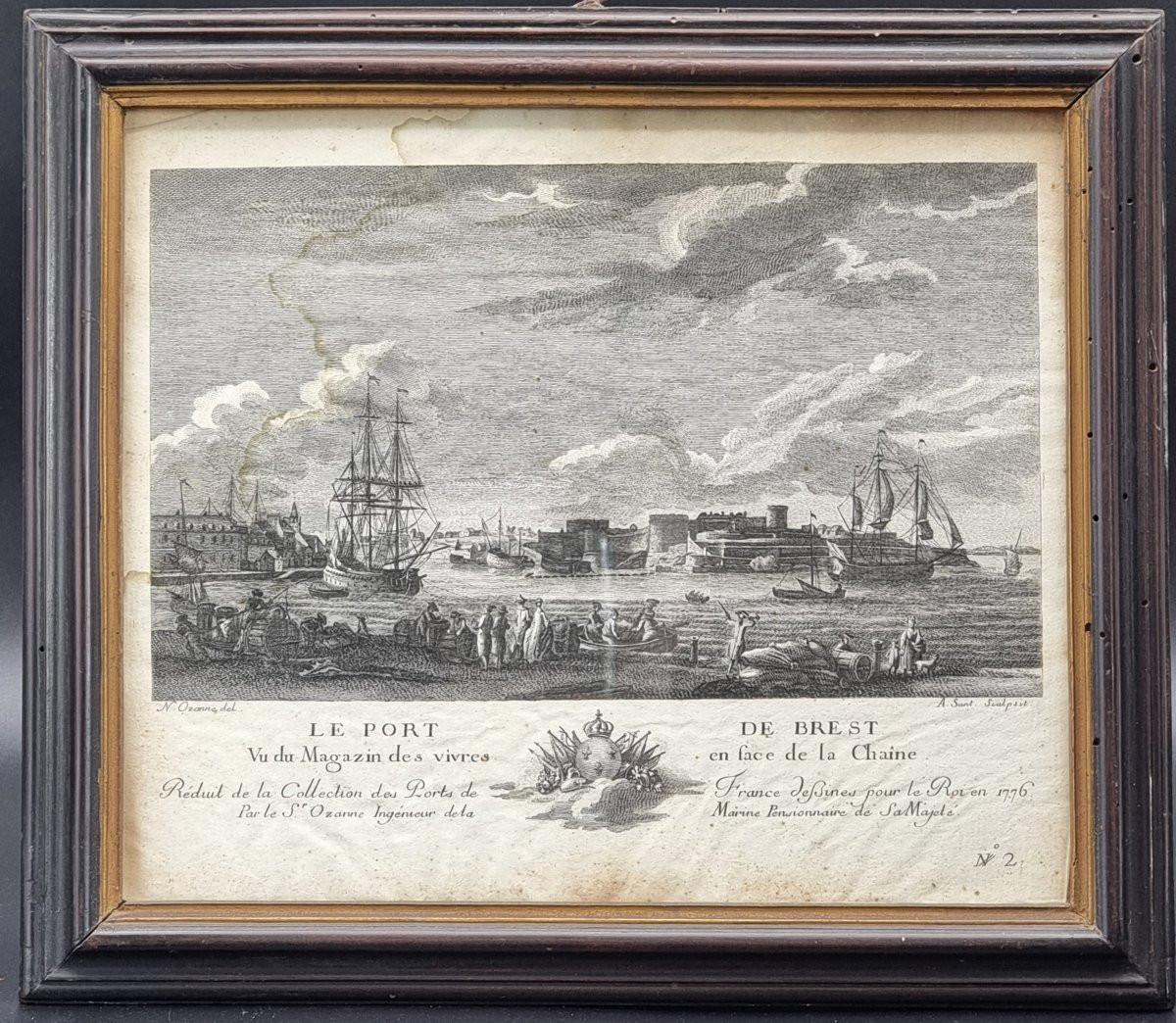 Vetro set di 7 stampe  di un porto– “Ports de France”, 1776 in vendita