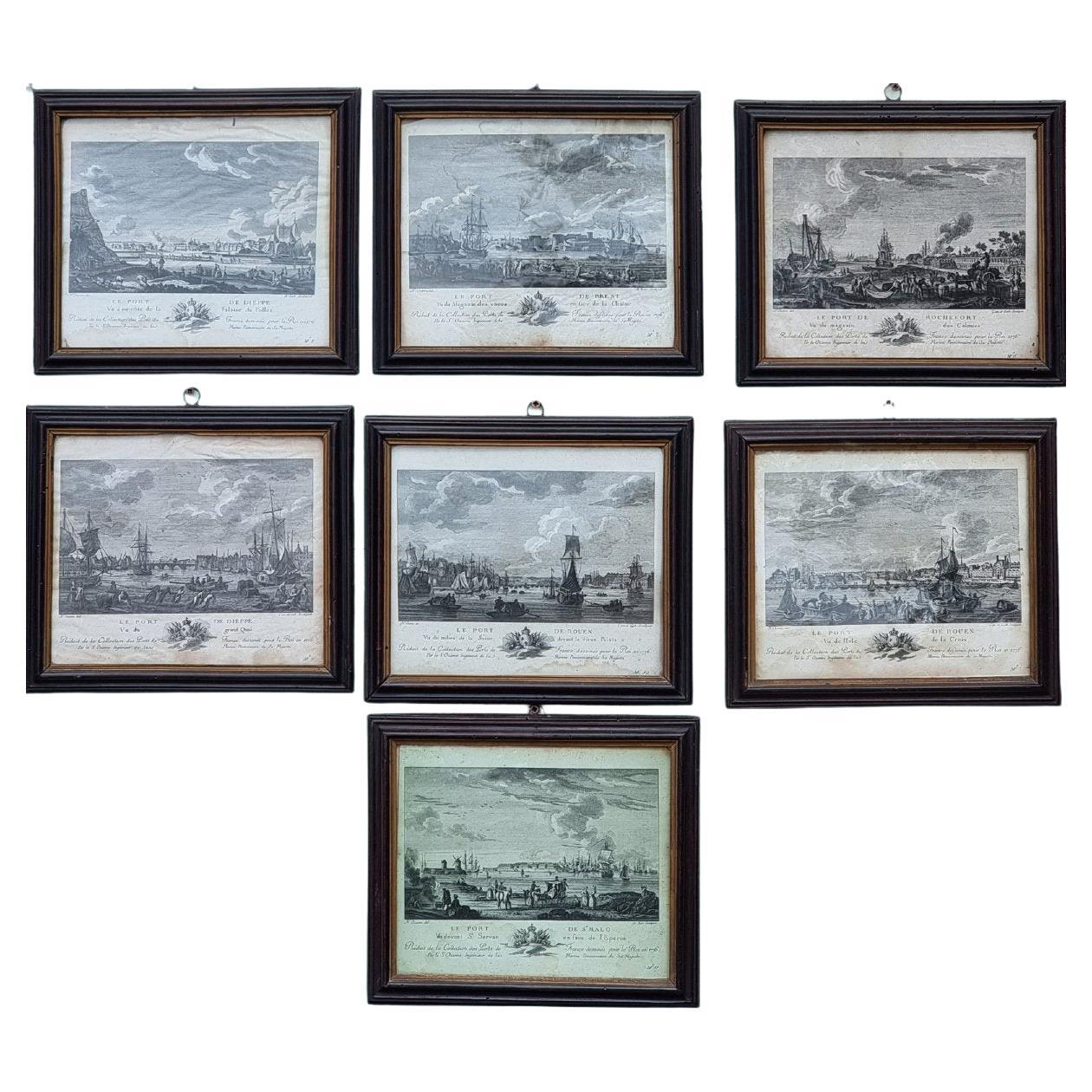 set di 7 stampe  di un porto– “Ports de France”, 1776 in vendita