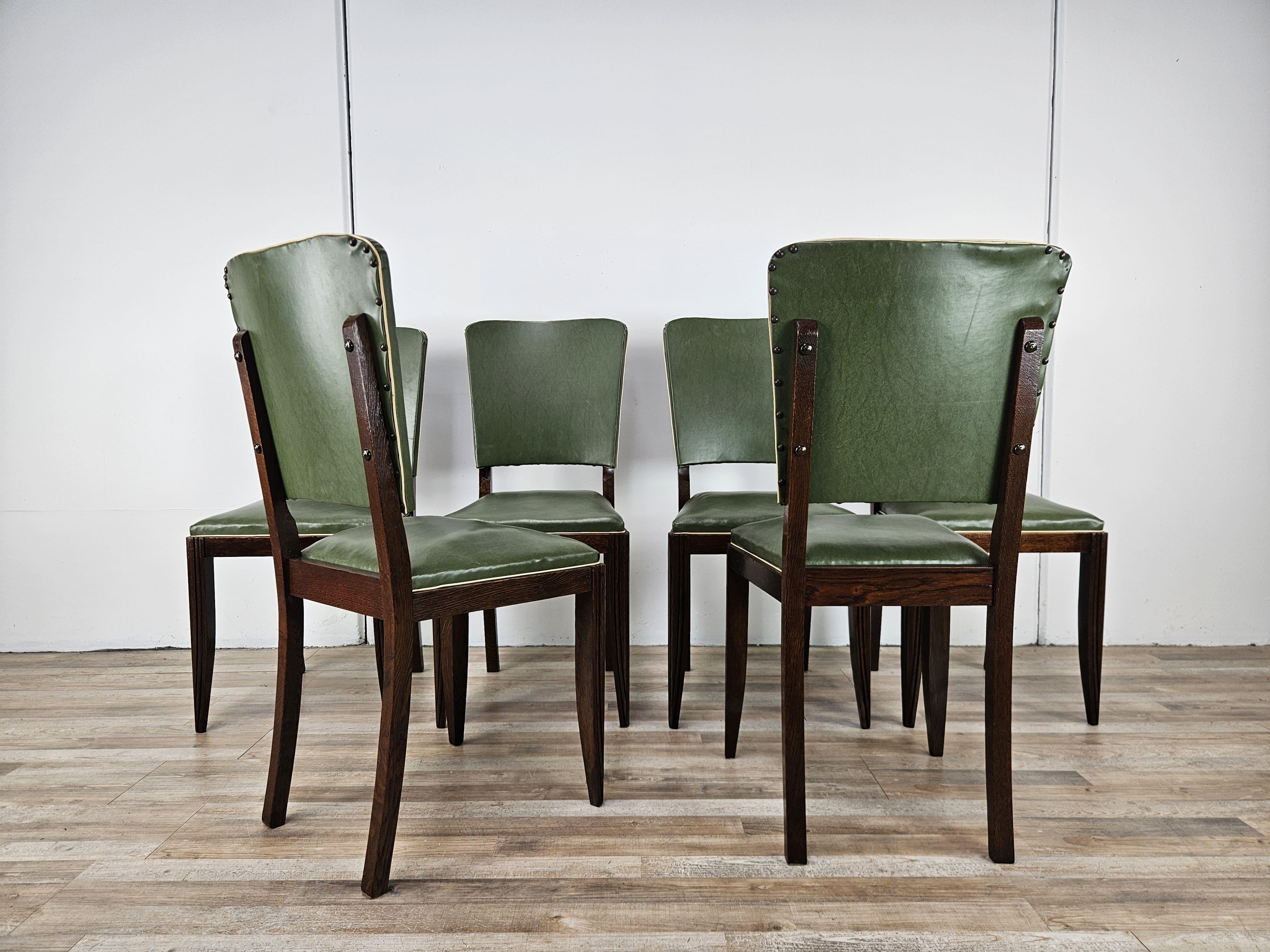 Art Déco Set di 8 sedie Art Decò in rovere per sala da pranzo, 1950 in vendita