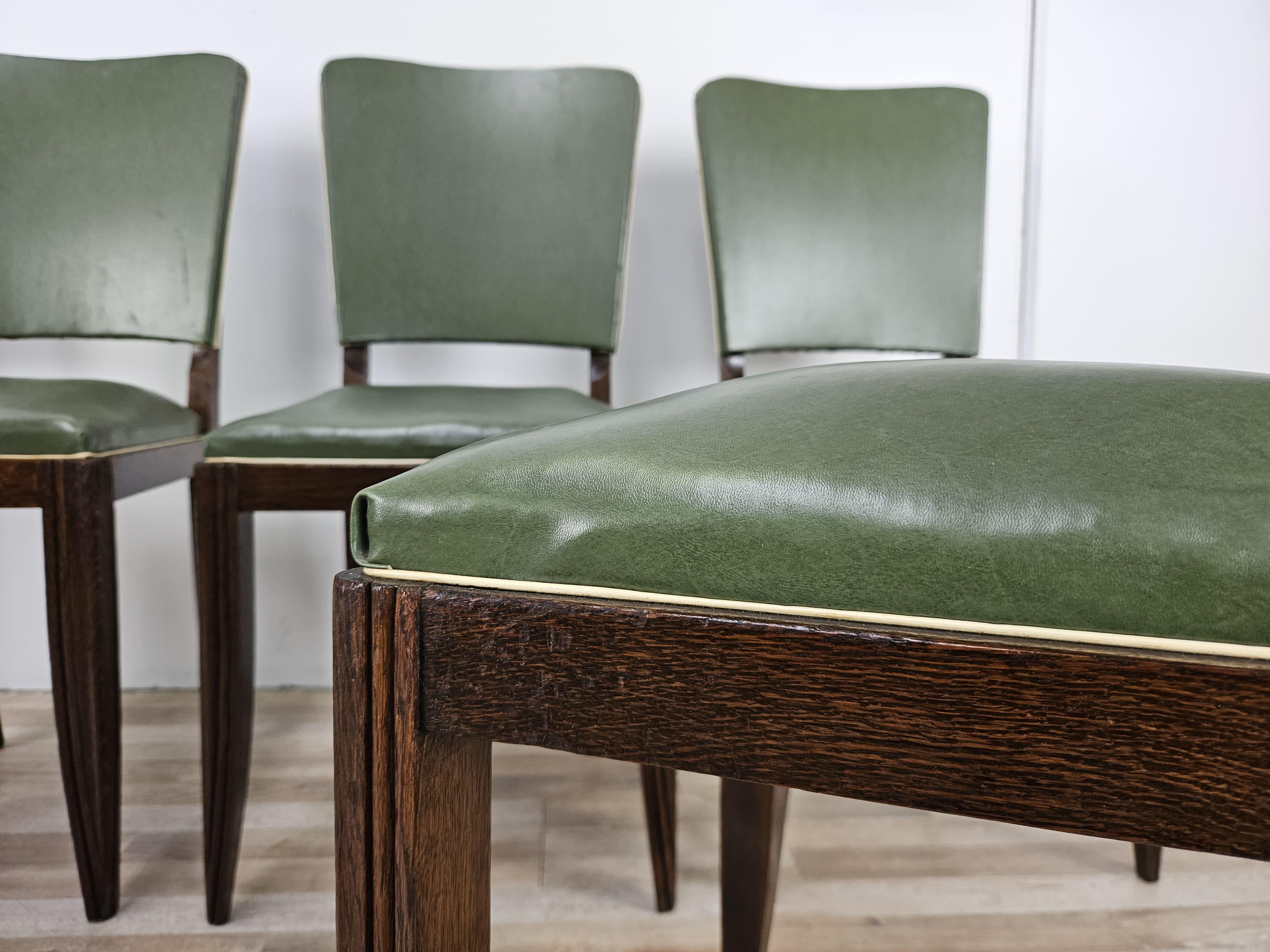 Pellame Set di 8 sedie Art Decò in rovere per sala da pranzo, 1950 in vendita
